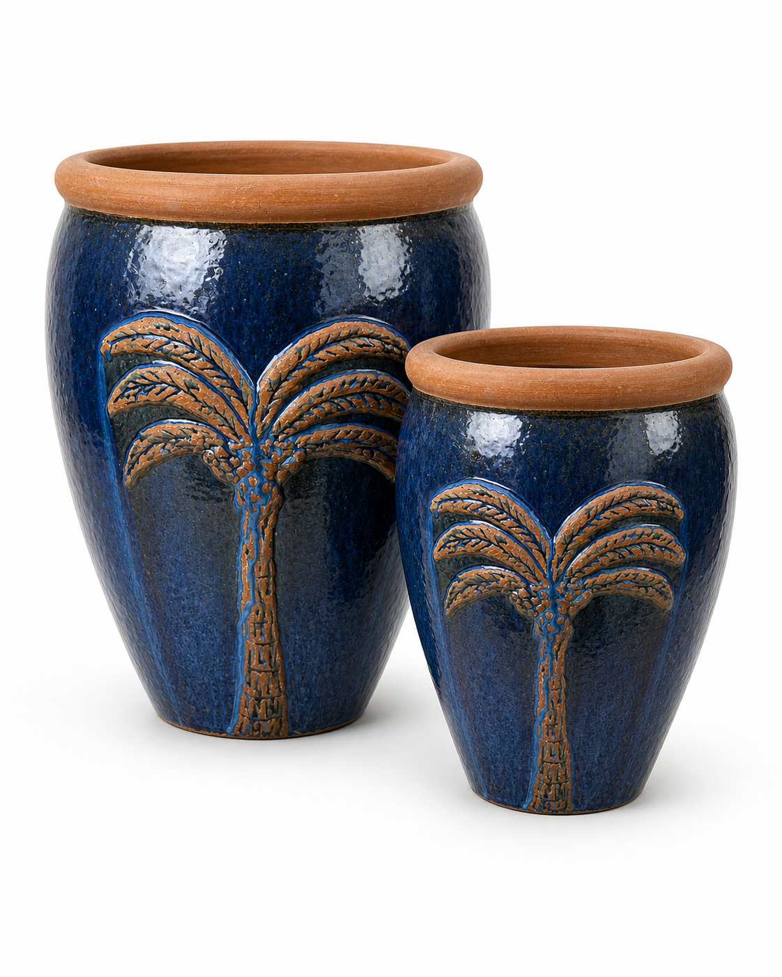cobalt blue planter pot Blue Round Palm Tree Planter