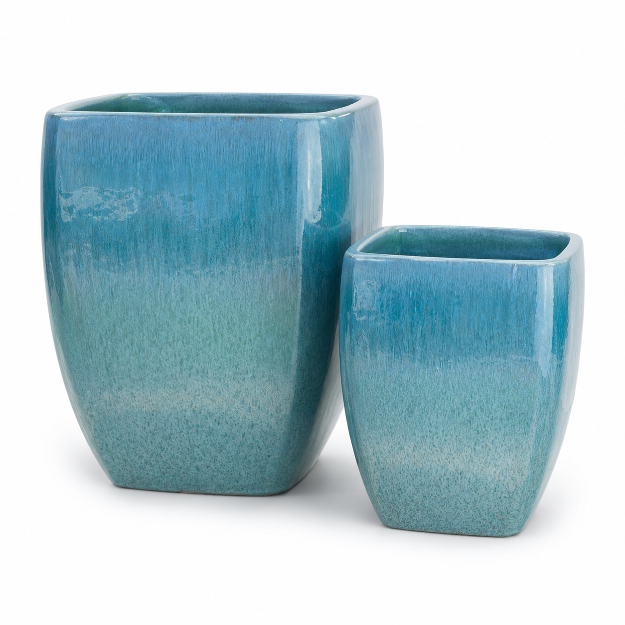 square blue glazed plant pots Bowed Smoothed Square Planter