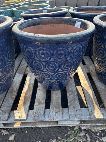 Rustic Dark Blue Tapered Lipped Planter