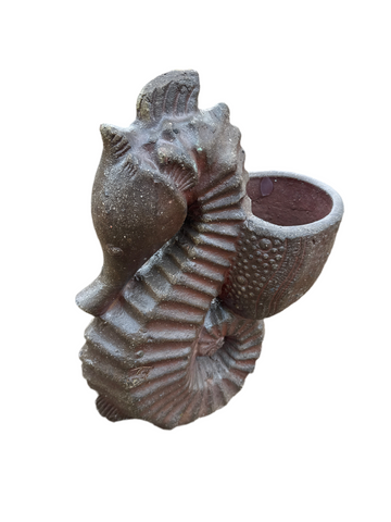 Black Clay Sea Horse Planter