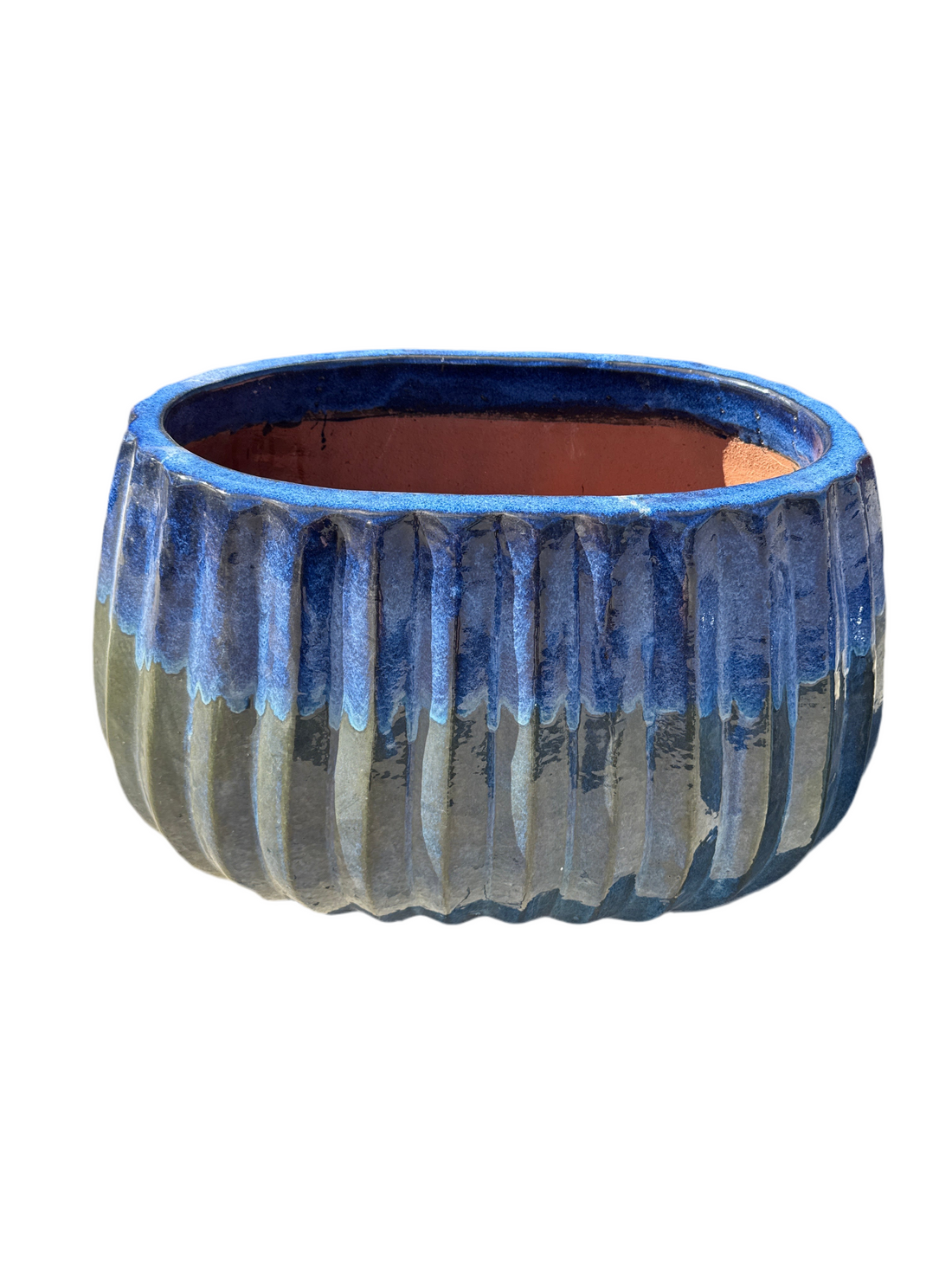 Blue on Aqua Pleated Planter