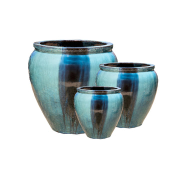 Jade Green & Glossy Black Flat Rim Ventana Planter