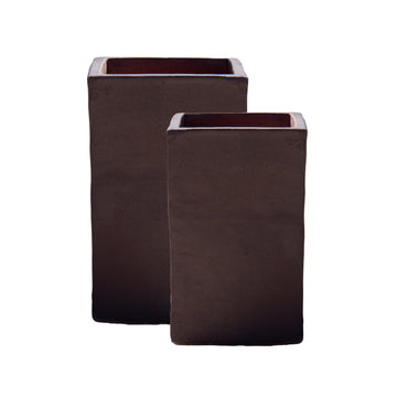 Black Clay Tall Square Planter