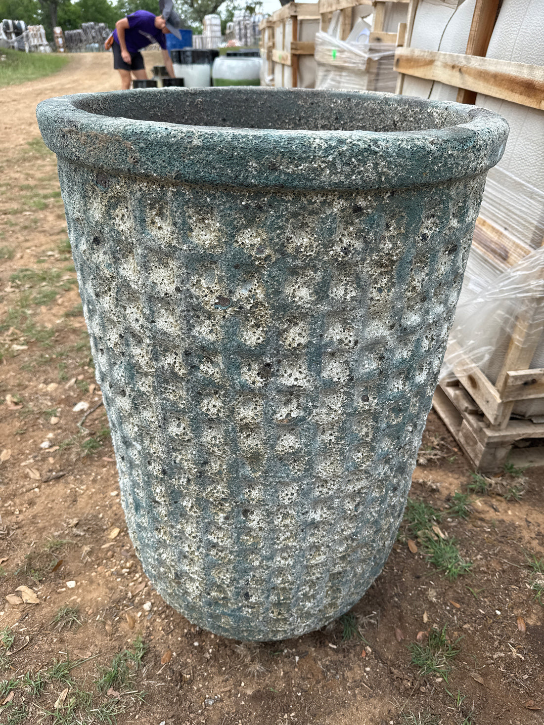 Snow Green Dimpled and Lipped Cylinder Planter