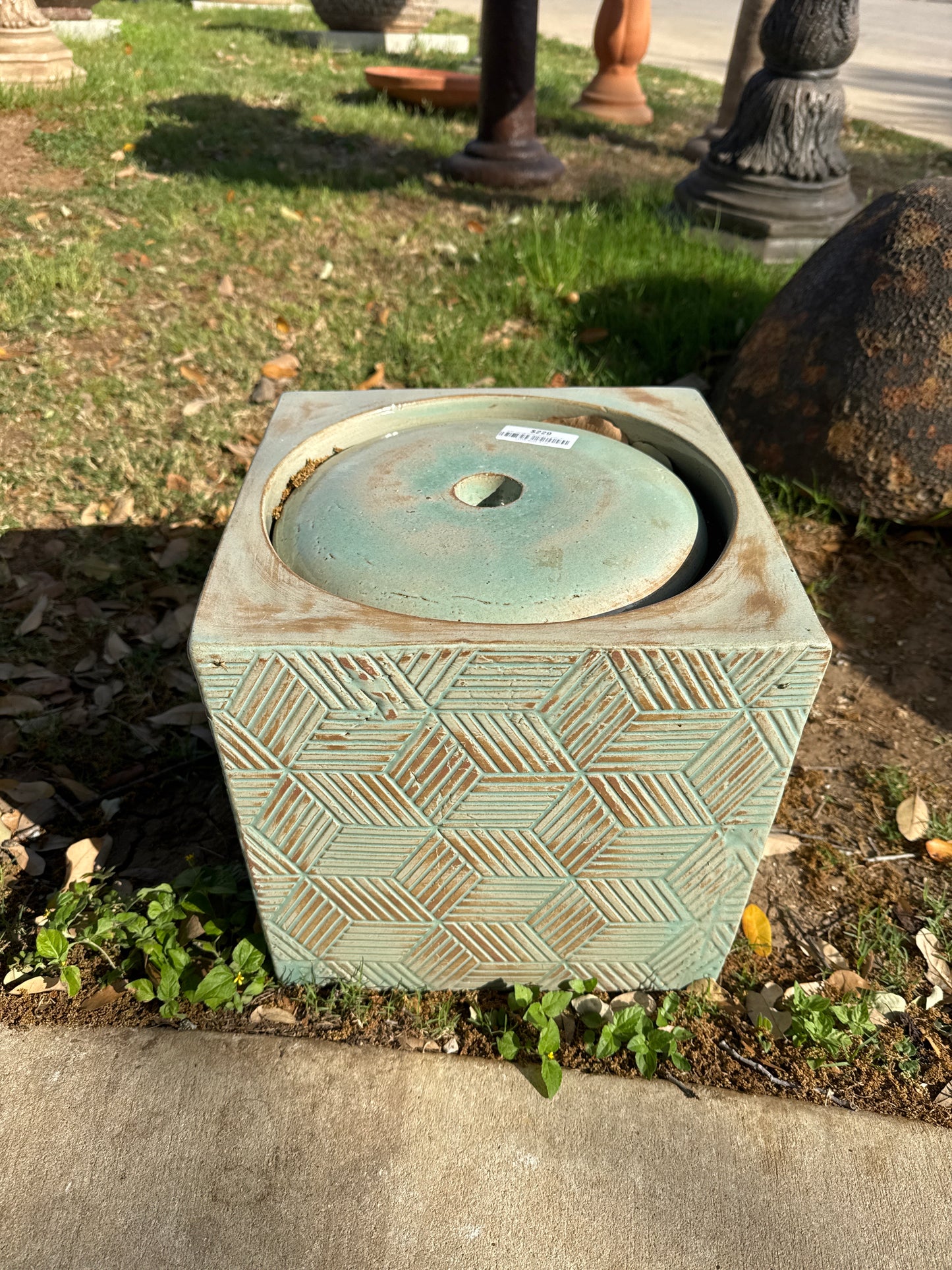 Rustic Turquoise Geometric Net Cube Fountain
