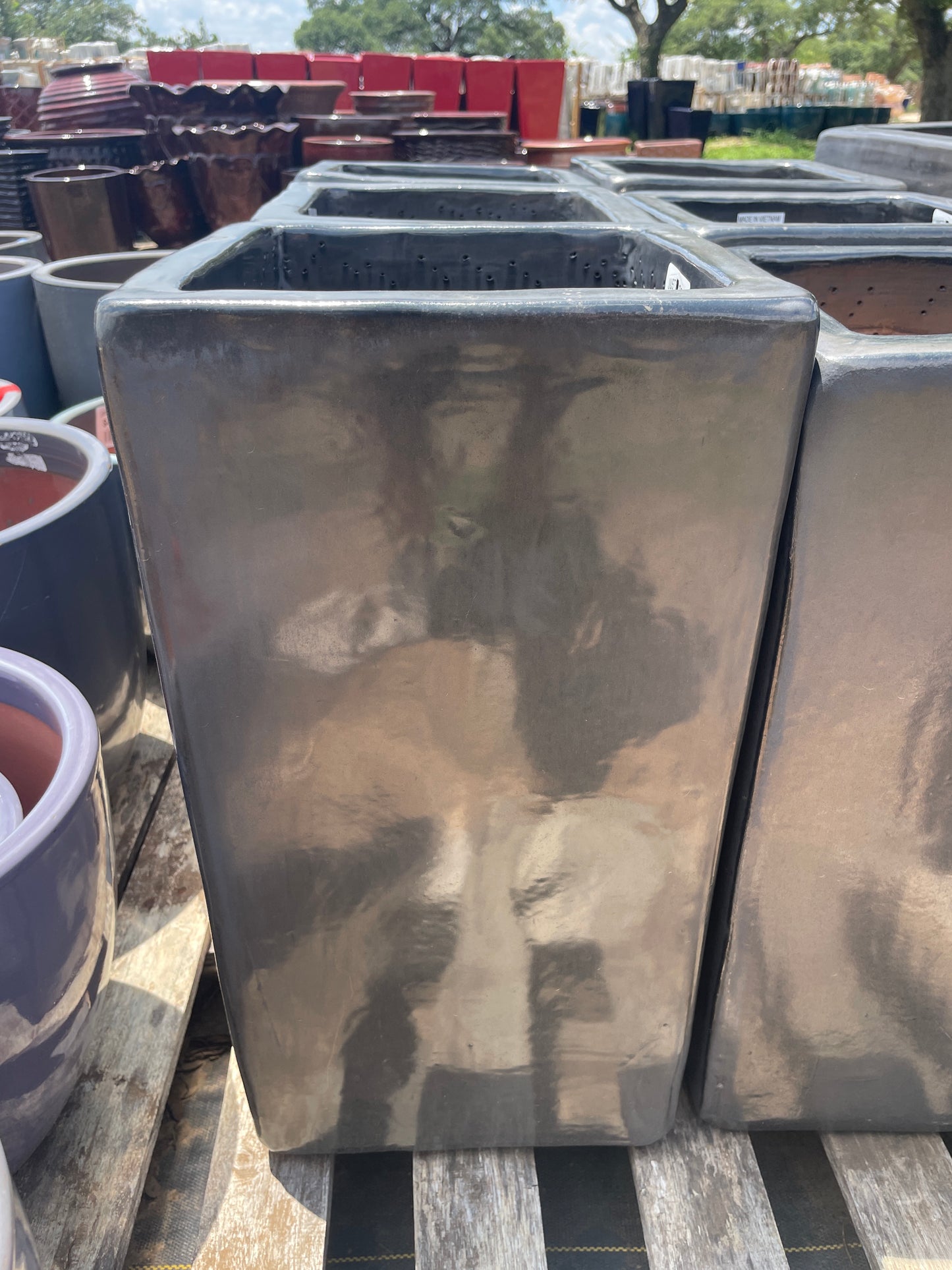 Matte Black Tall Square Planter 23"