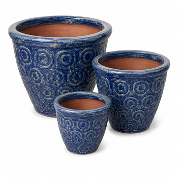 Rustic Dark Blue Tapered Lipped Planter