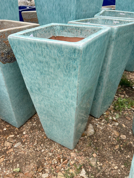 Milky Blue Tapered Square Smooth Planter 26"