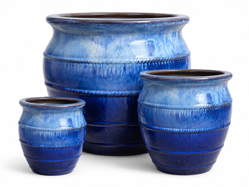 Falling Blue on Light Blue Banded Urn Planter