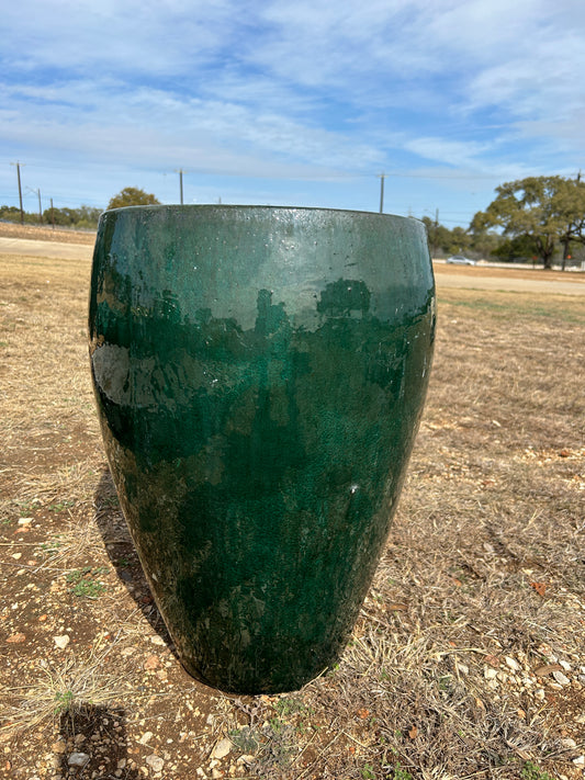 Crackled Green Bowed Smooth Planter 24"