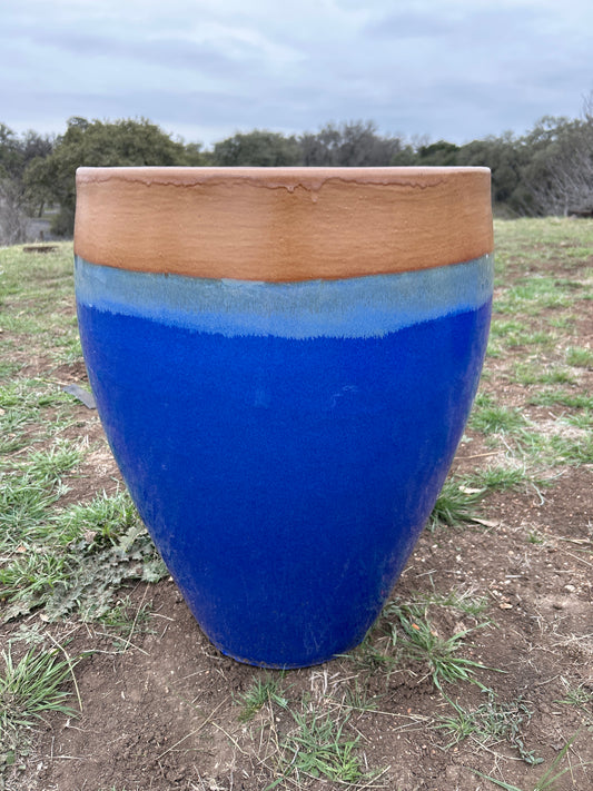 Matte Honey on Light Blue Bowed Smooth Planter 24"