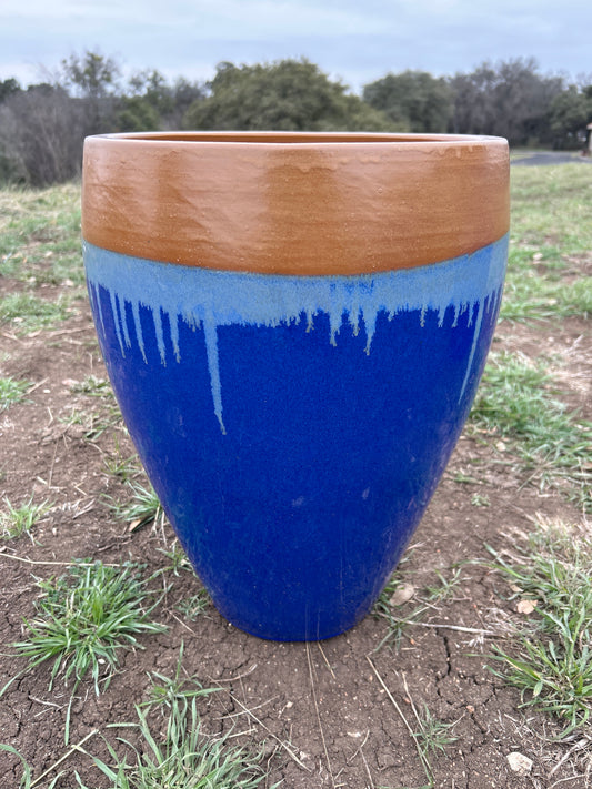 Matte Honey on Light Blue Bowed Smooth Planter 17"