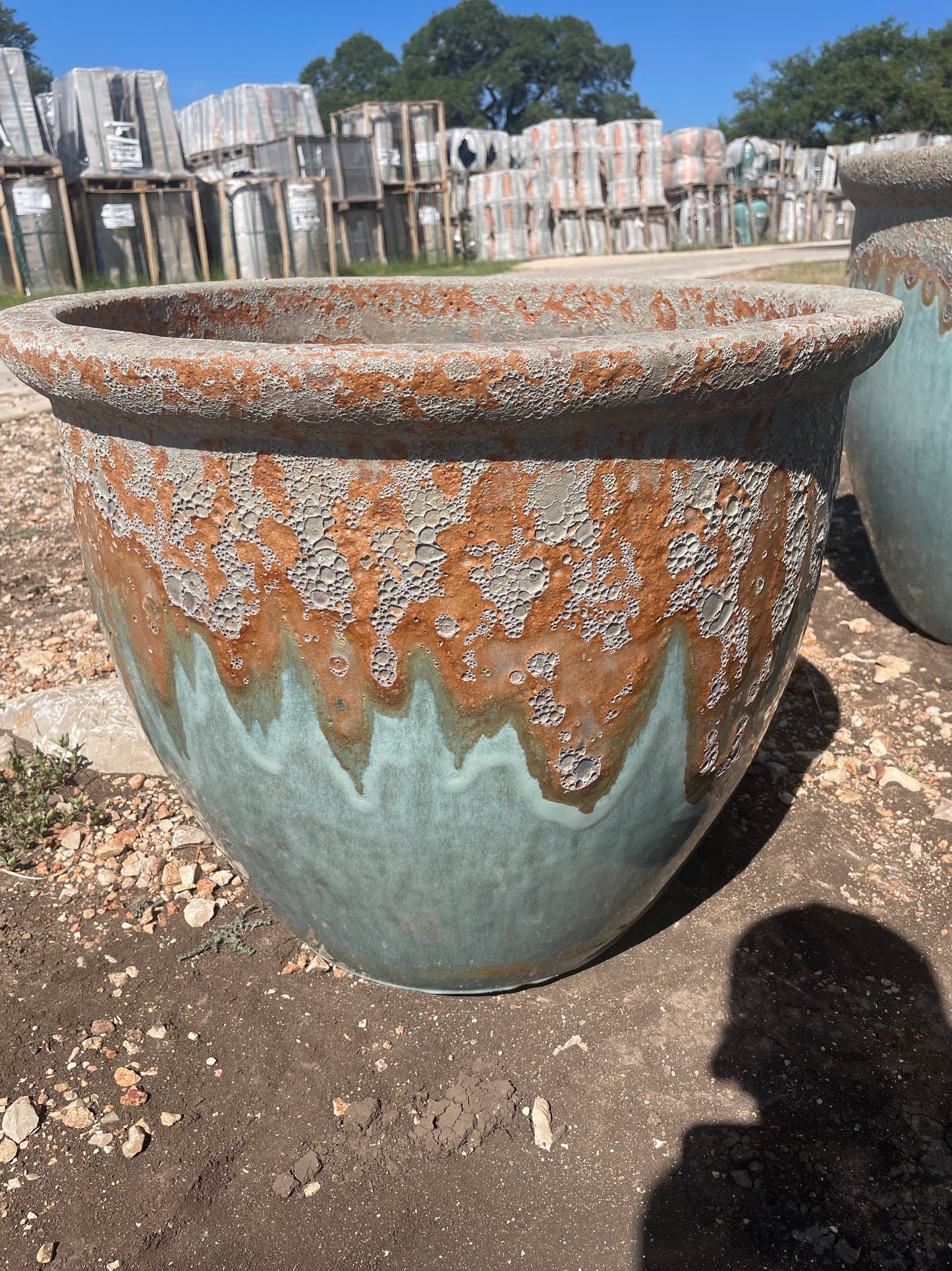 Volcanic Milky Blue Wide Lipped Planter 25"