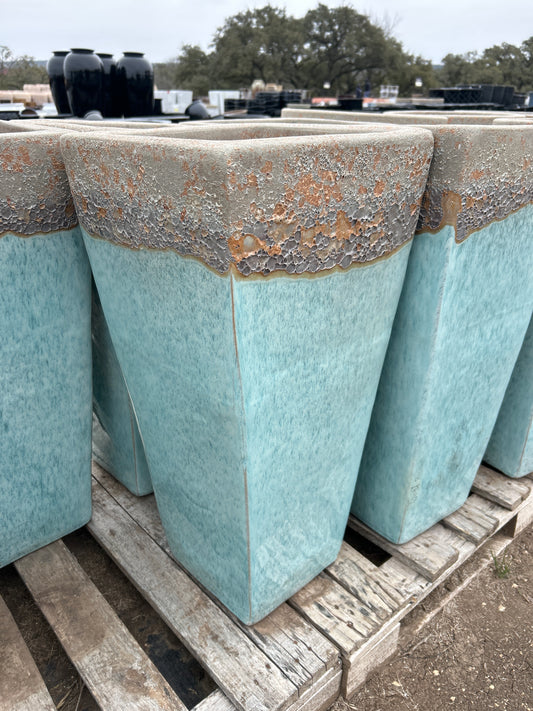 Volcanic on Milky Blue Tapered Square Smooth Planter 26"