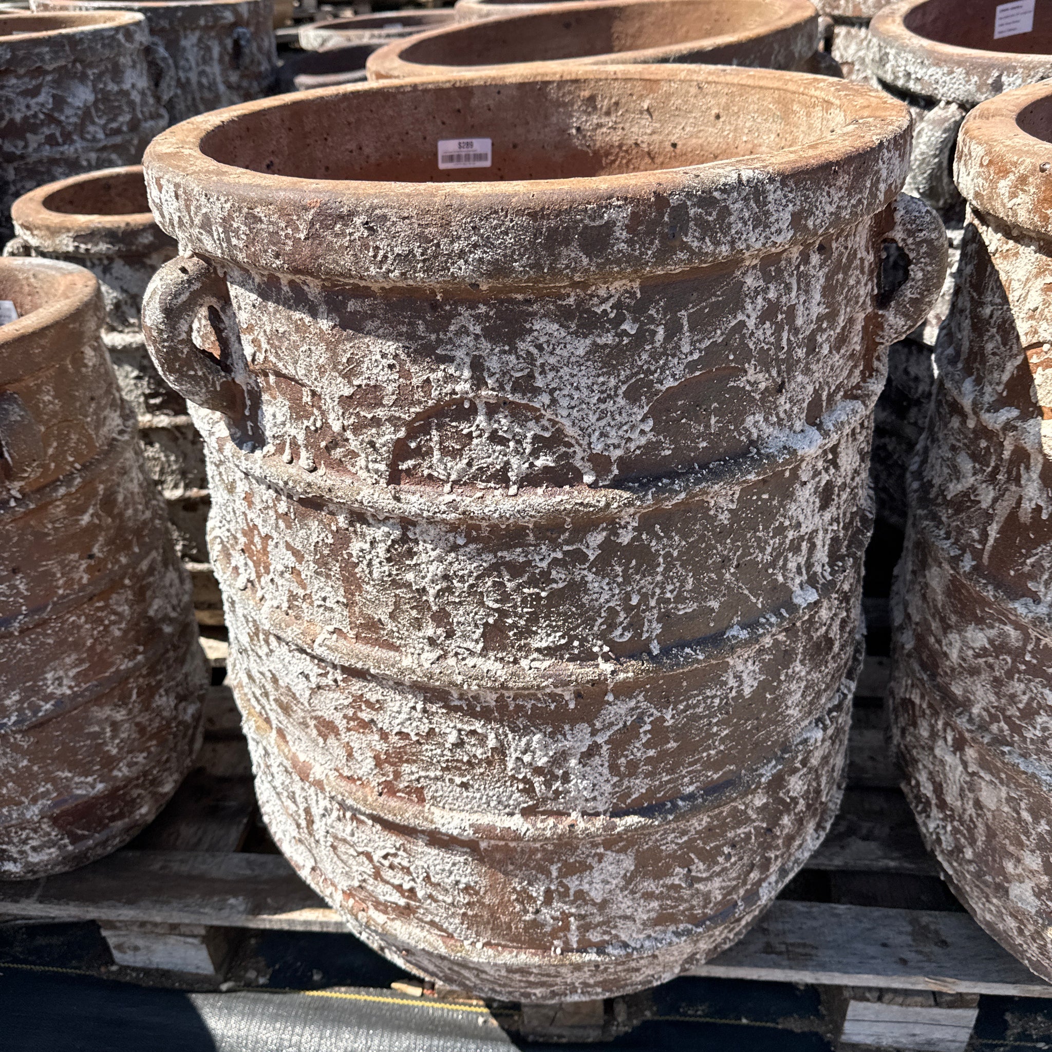 Snow Brown Banded Planter w Handles