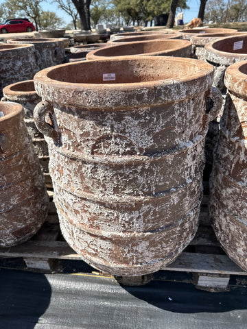 Snow Brown Banded Planter w Handles