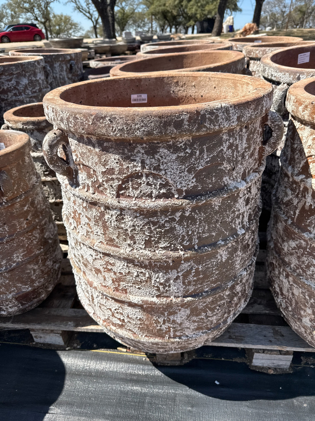 Snow Brown Banded Planter w Handles