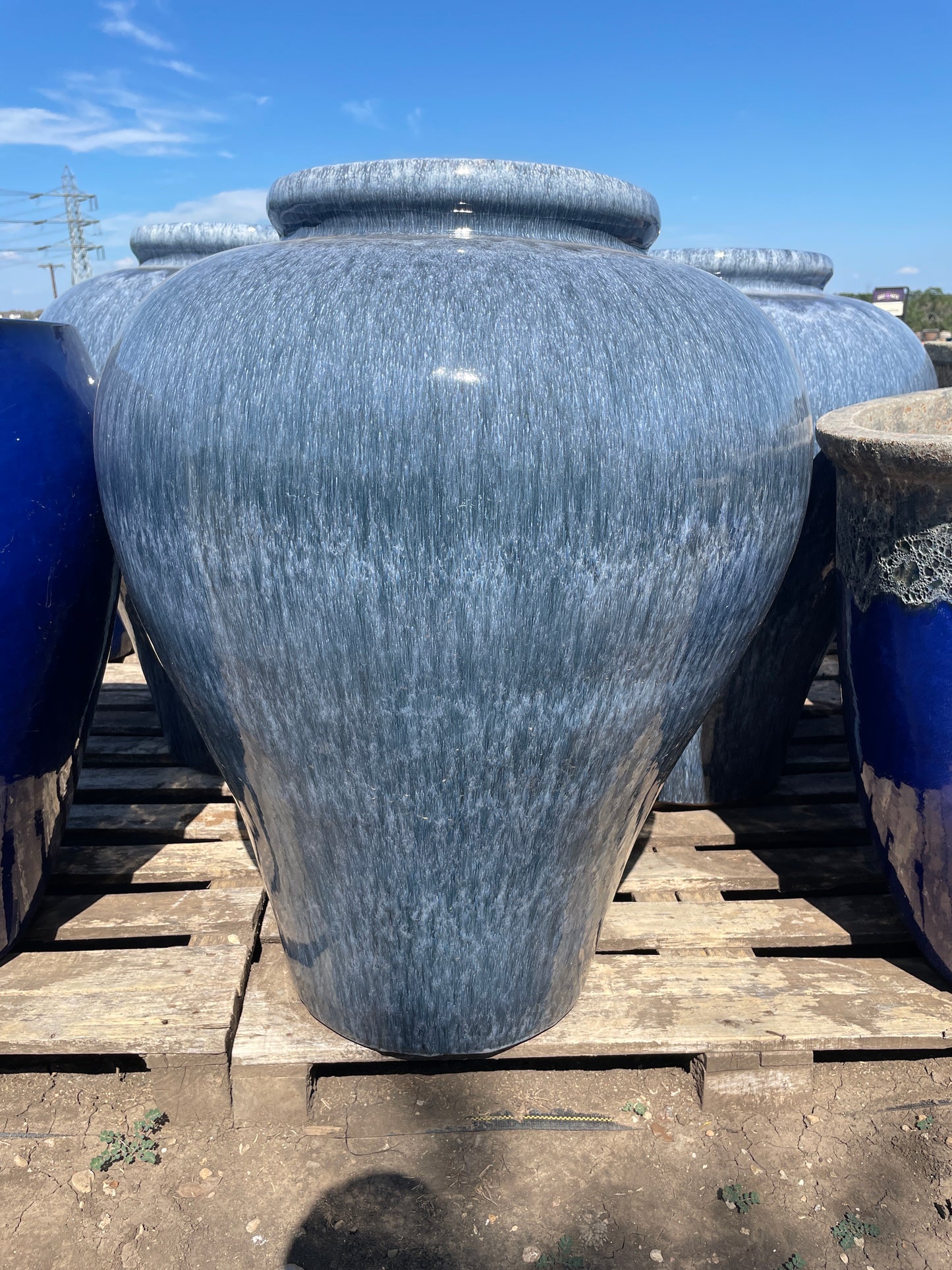 Indigo Blue Bowed Vase Planter 32"