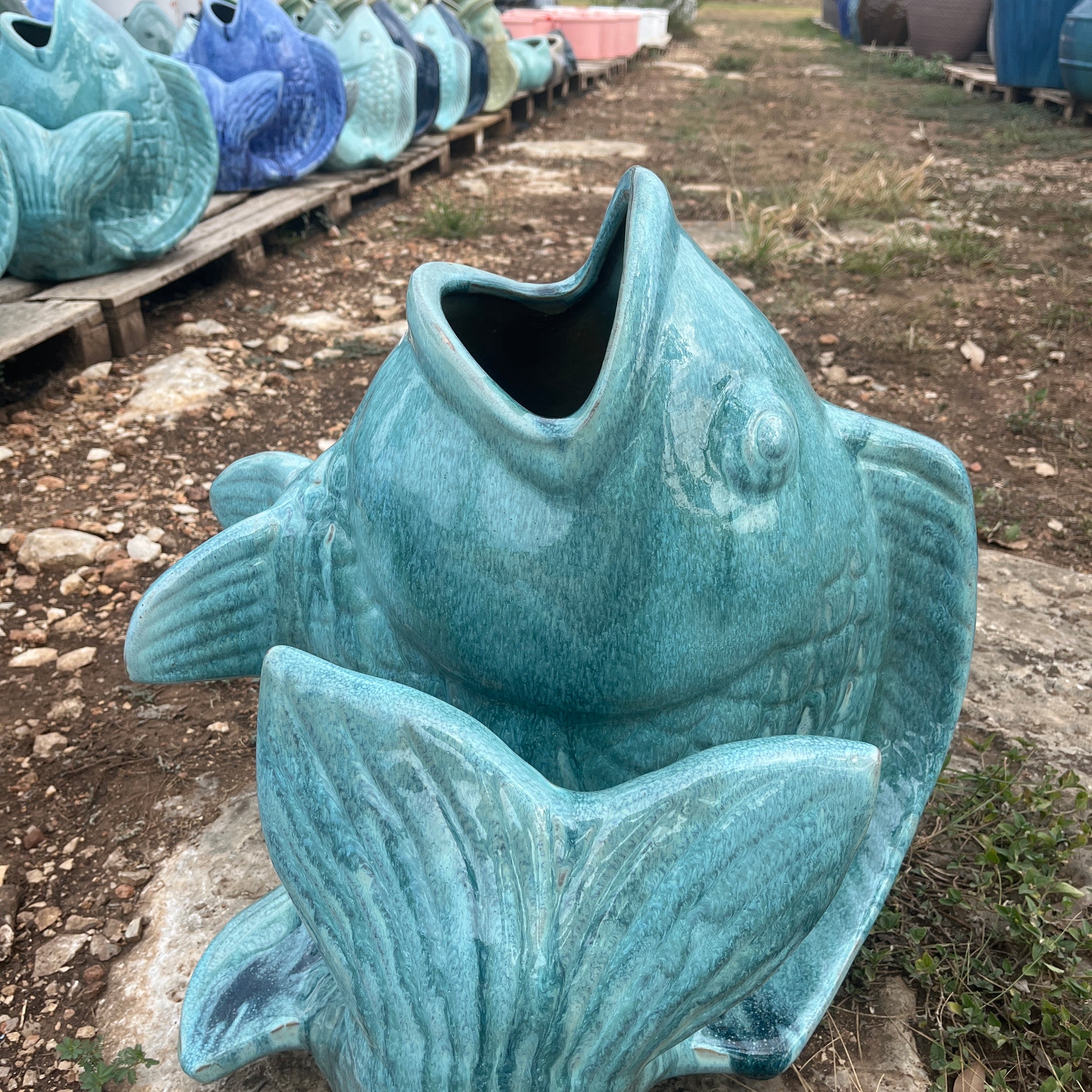 Milky Blue Fish Planter 19"