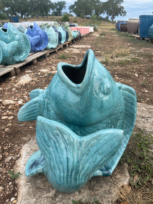 Milky Blue Fish Planter 19"