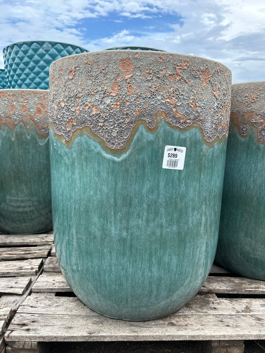 Volcanic Milky Blue Tall Rounded Planter 27"