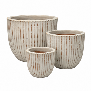 Rustic White Round Striated Planter