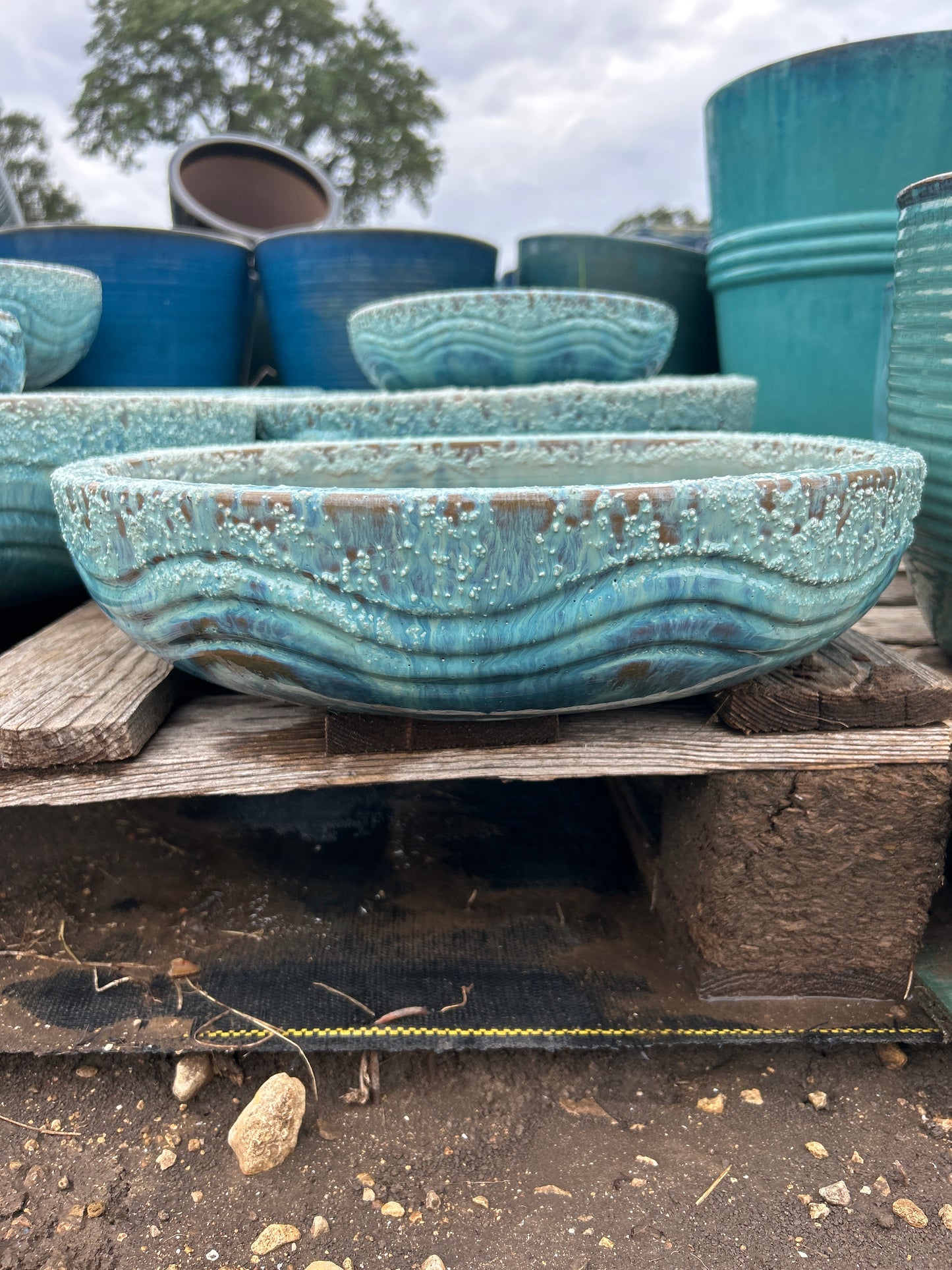 Sandy Milky Blue Wavy Low Bowl 4"