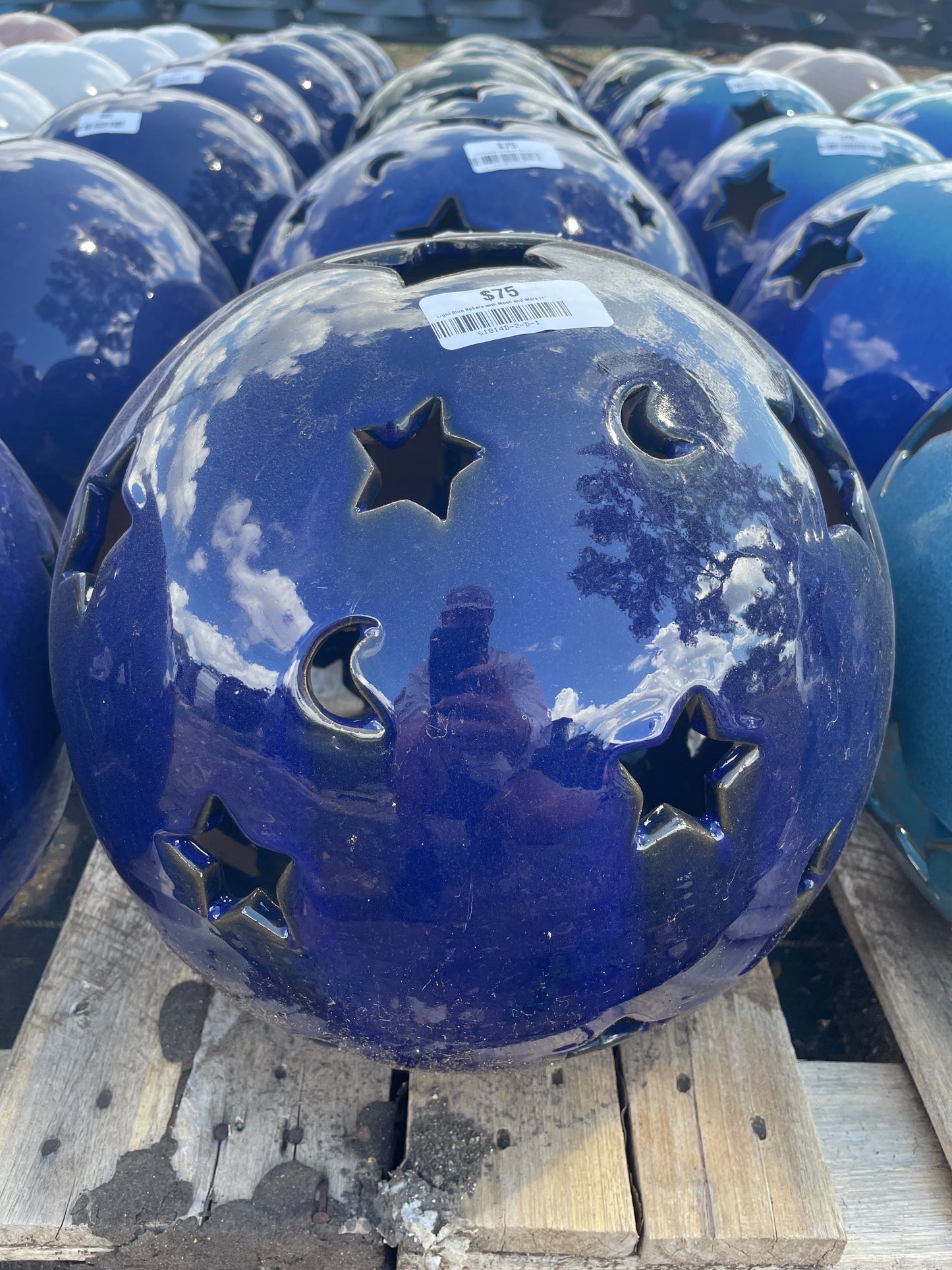 Light Blue Sphere with Moon and Stars 11"