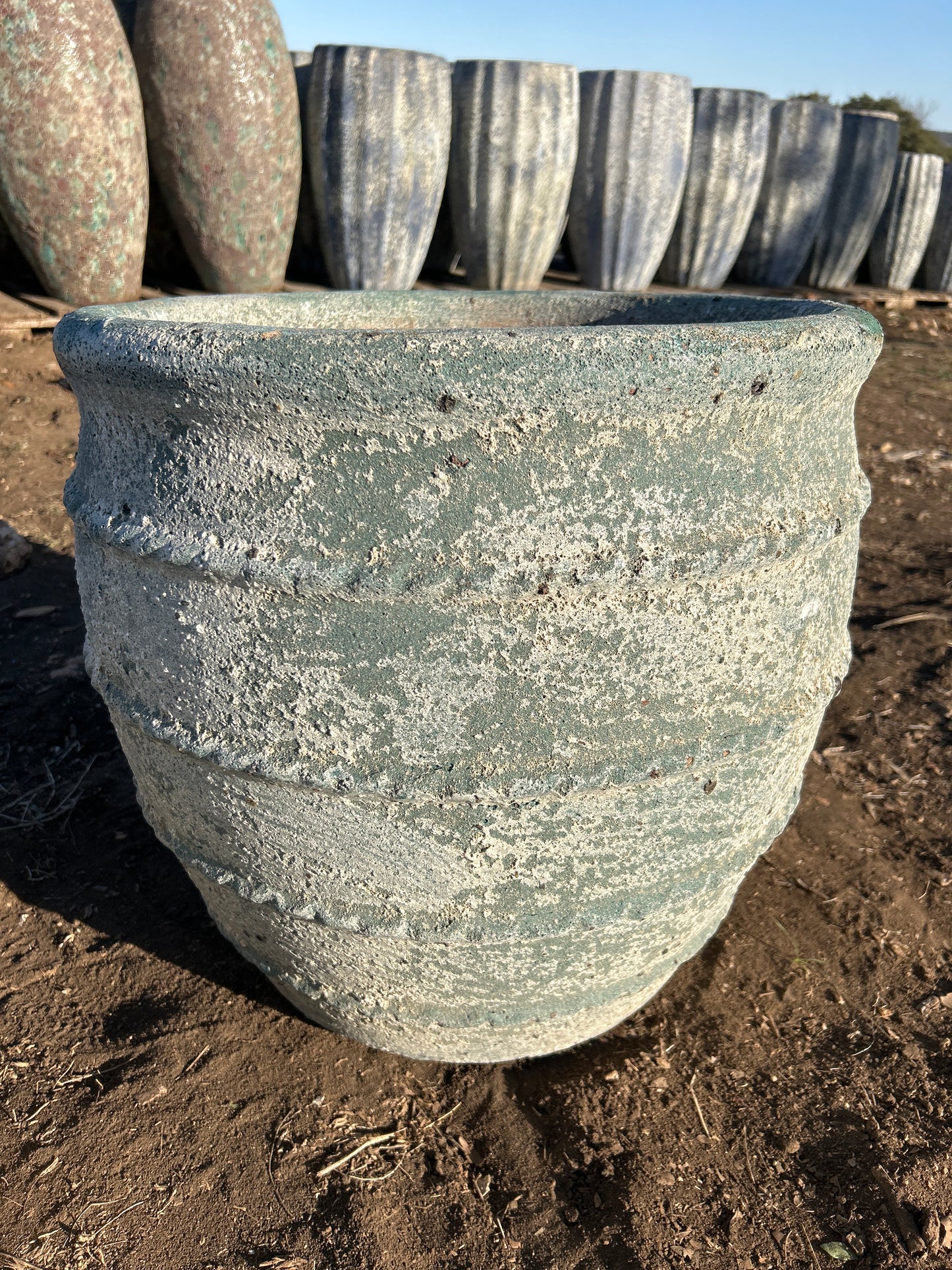 Snow Green Banded Planter 18"