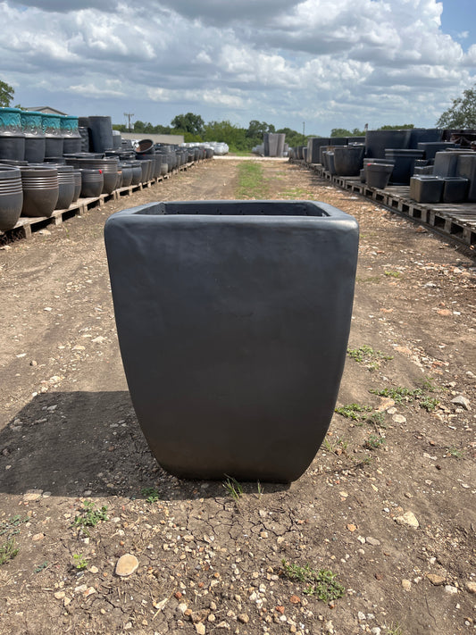 Matte Black Smooth Bowed Square Planter 19"