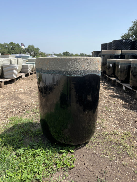 Volcanic Glossy Black Tall Round Planter 27"