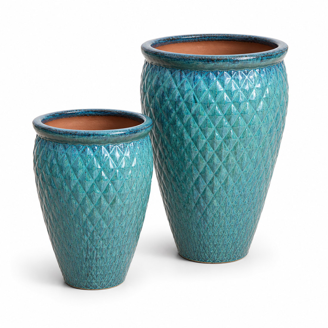 Dotted Blue Prism Planter with Rim