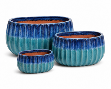 Blue on Aqua Pleated Planter