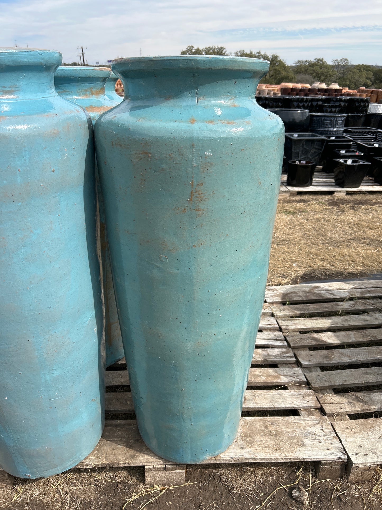 Rustic Light Blue Tall Cylinder Jar 43"