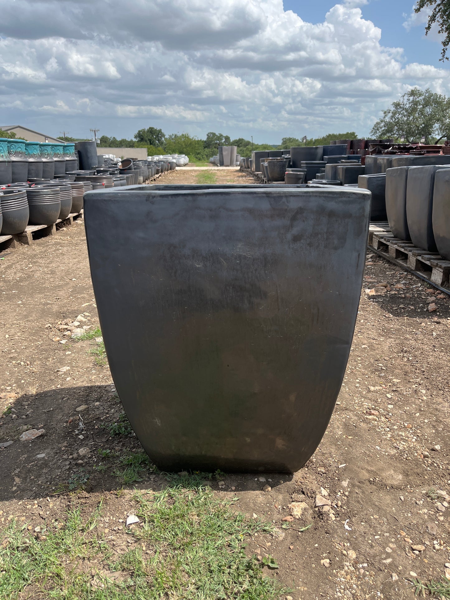 Matte Black Smooth Bowed Square Planter 24"