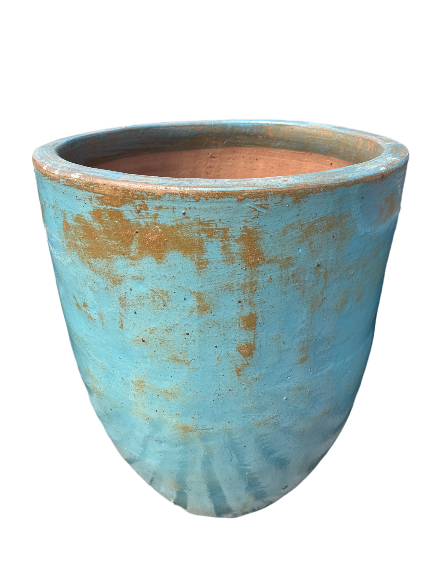Rustic Light Blue Round Lipless Planter