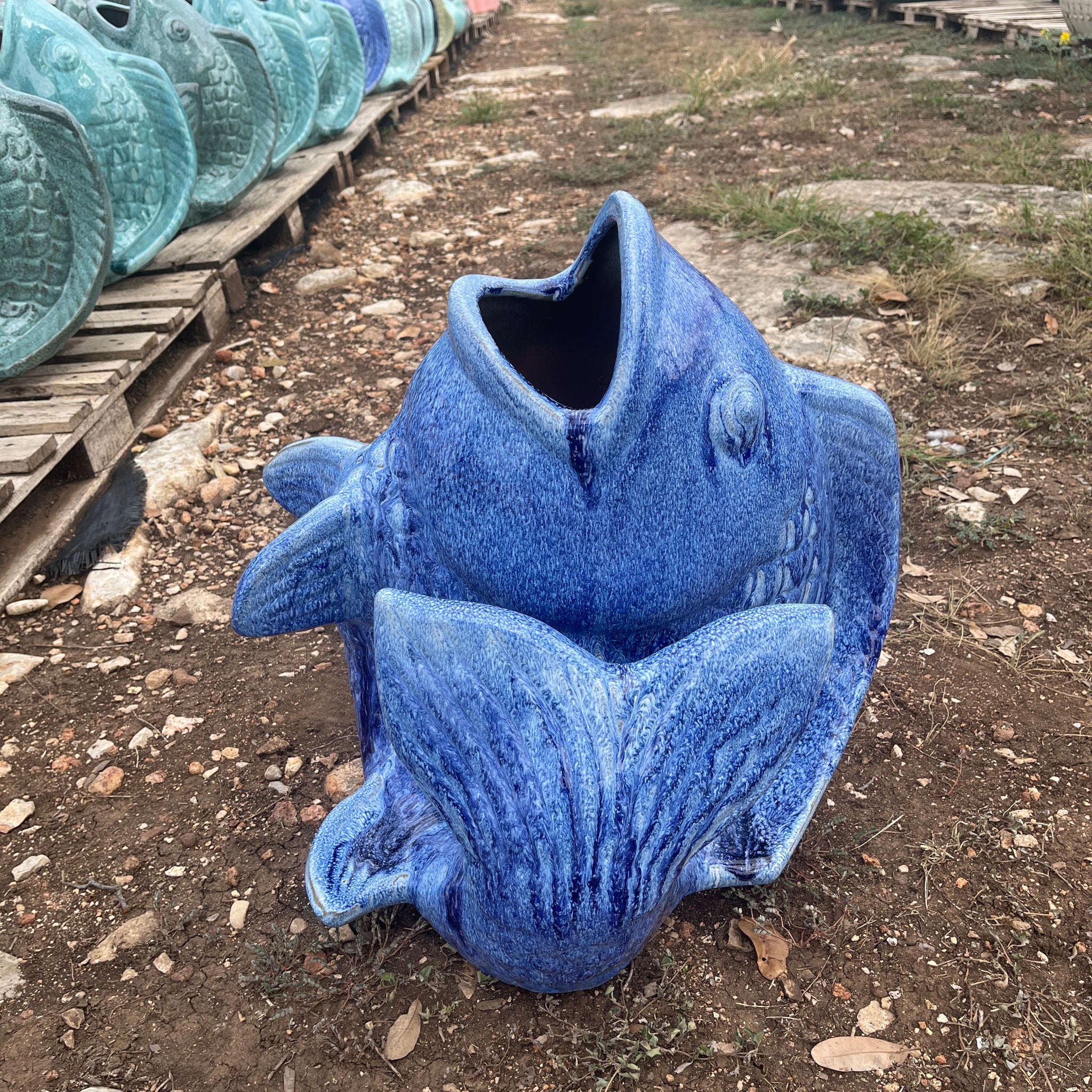 Falling Blue Fish Planter 19"