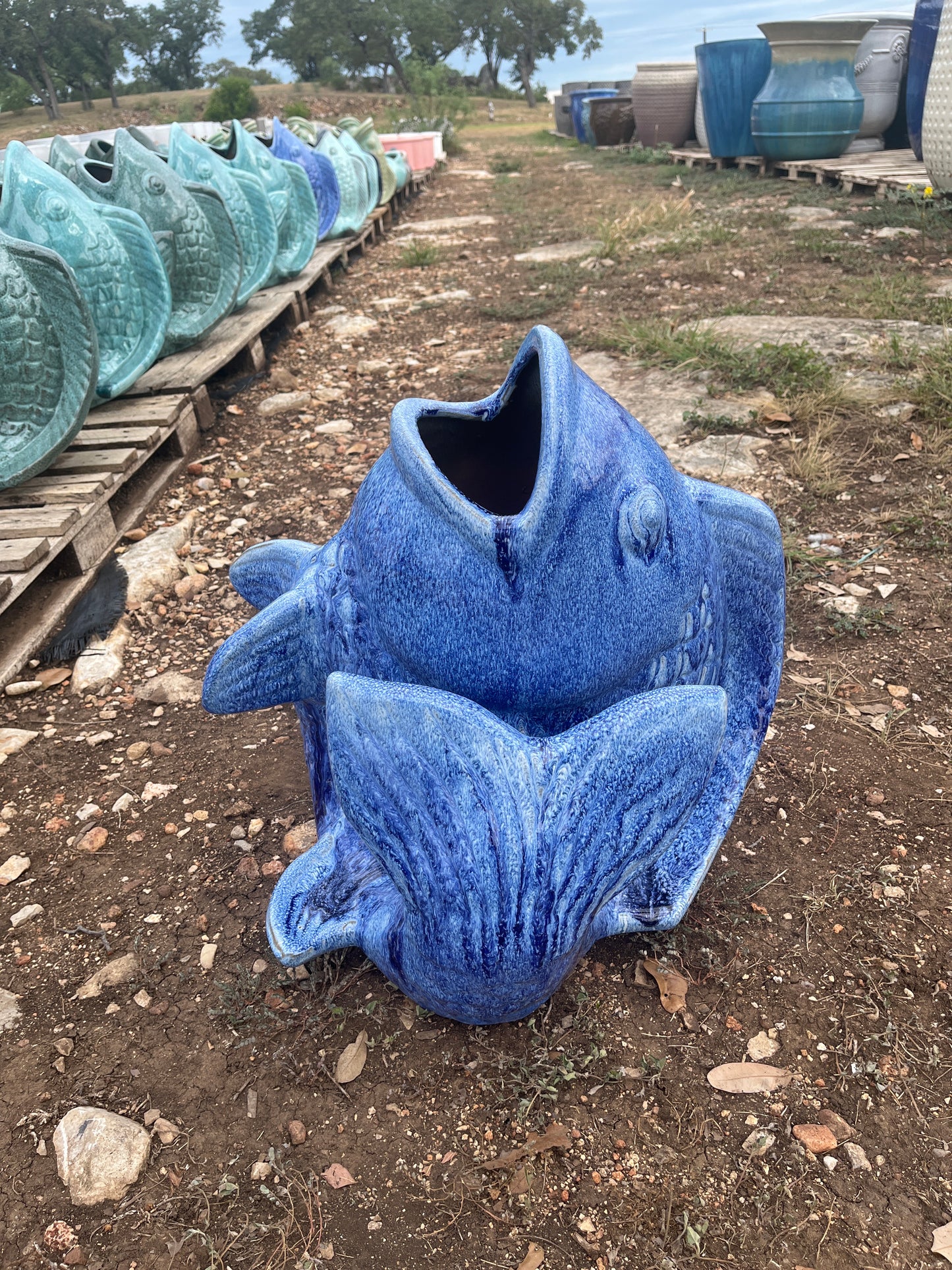 Falling Blue Fish Planter 19"