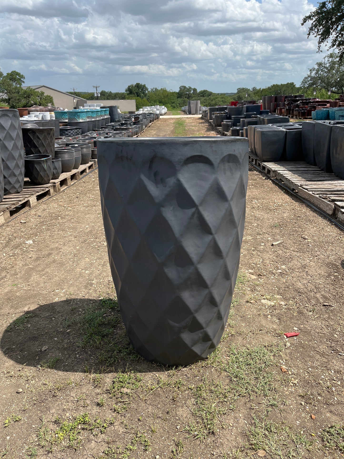 Matte Black Tall Round Quilted Planter 36"