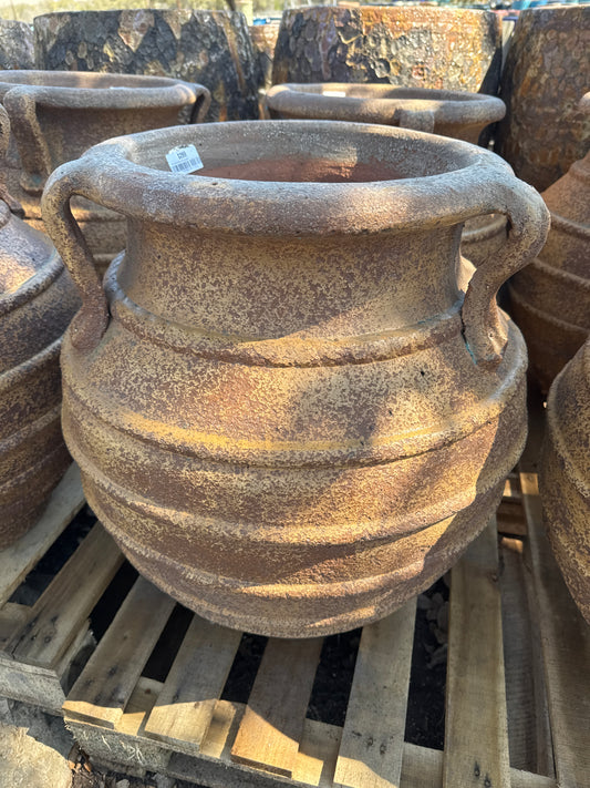 Raku Ribbed Spittoon with Handles 24"