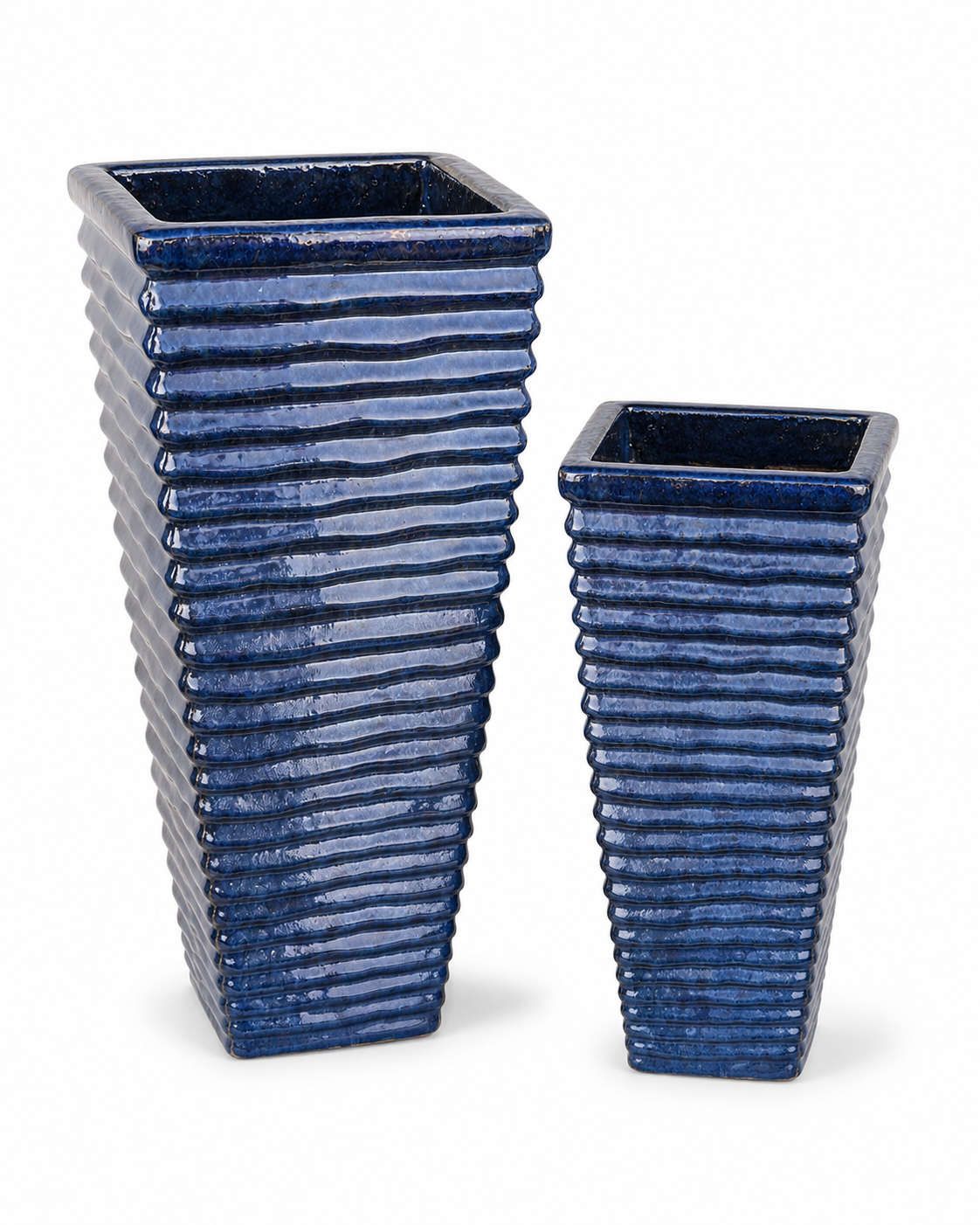 blue ceramic pots for plants Tall Square Waves Planter