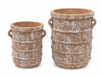 Snow Brown Banded Planter w Handles