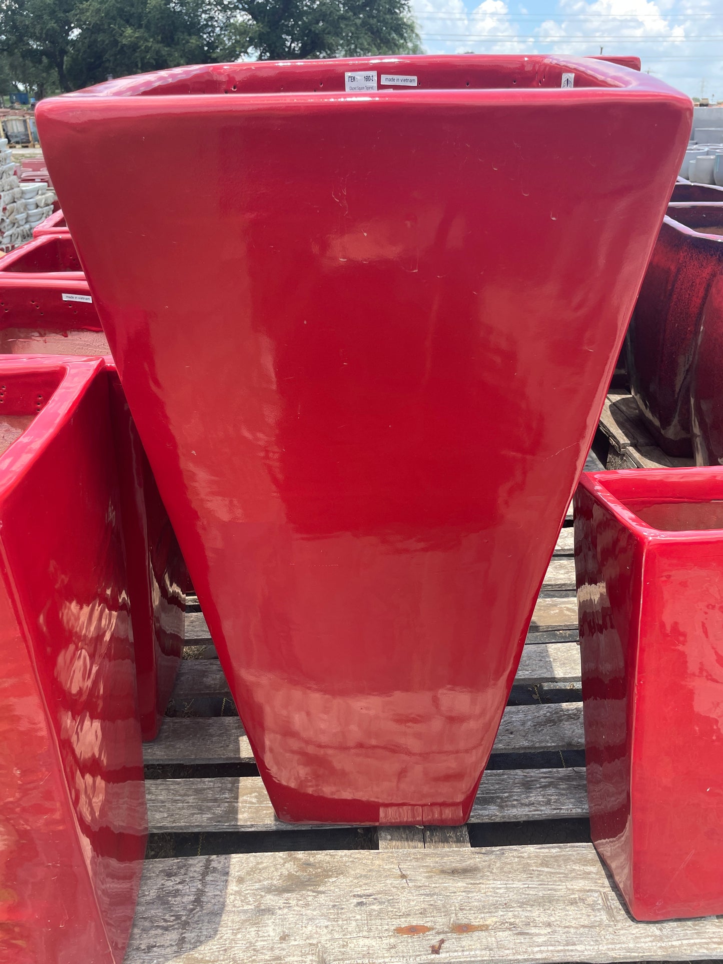 Red Tapered Square Smooth Planter 35"