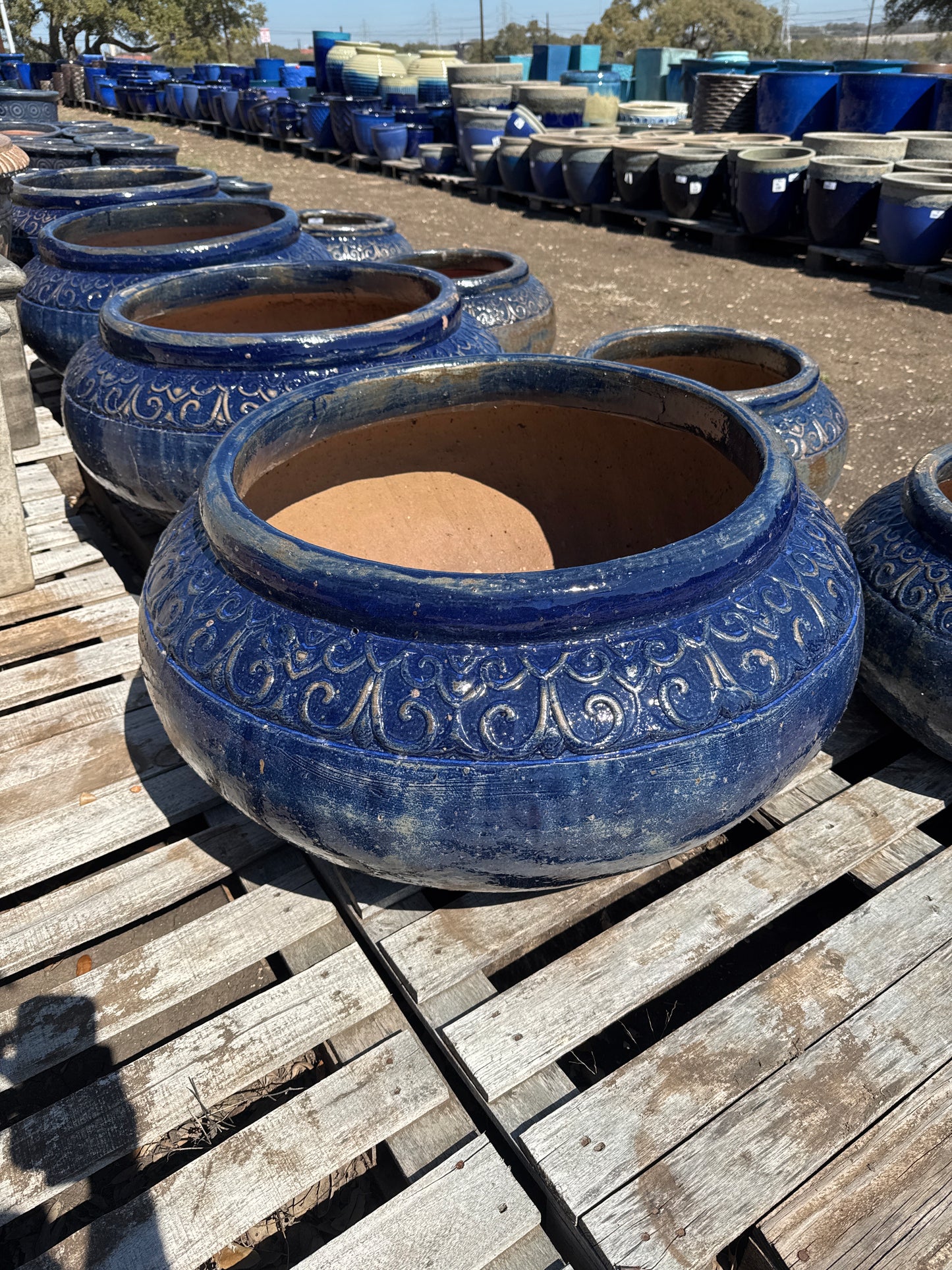 Rustic Dark Blue Rococo Pot Belly Planter 18"