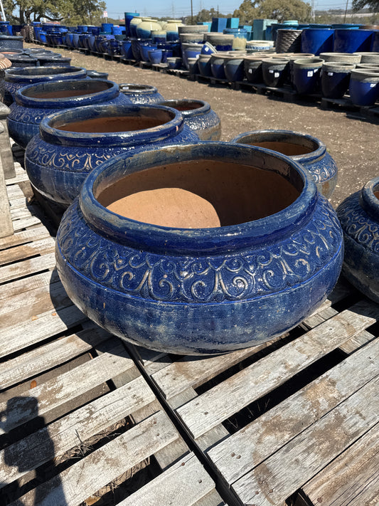 Rustic Dark Blue Rococo Pot Belly Planter 18"