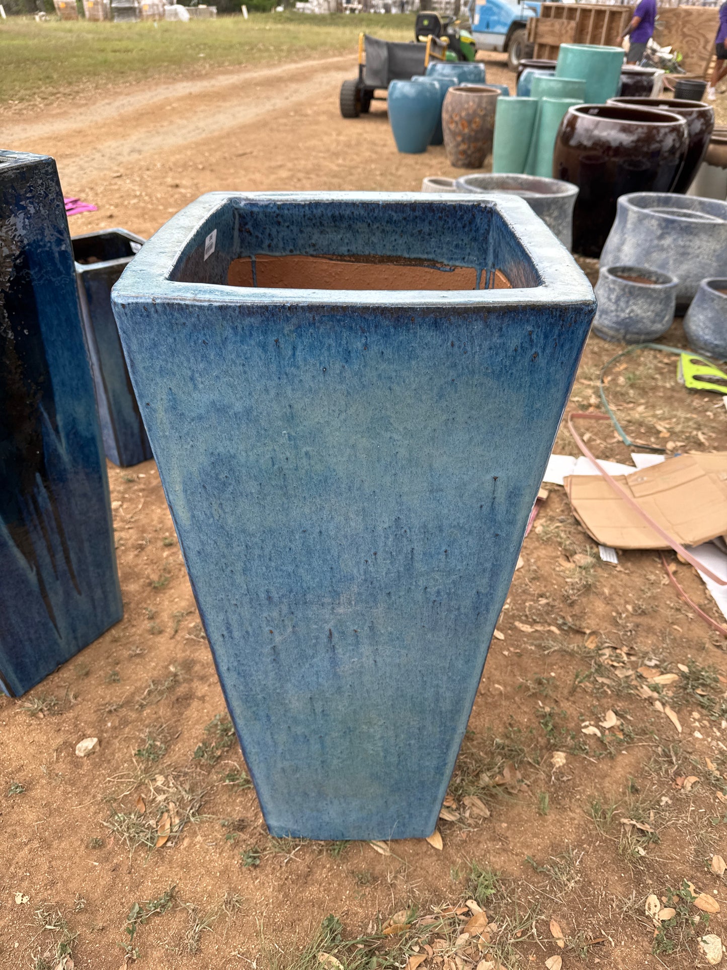 Aqua Blue Tapered Square Planter