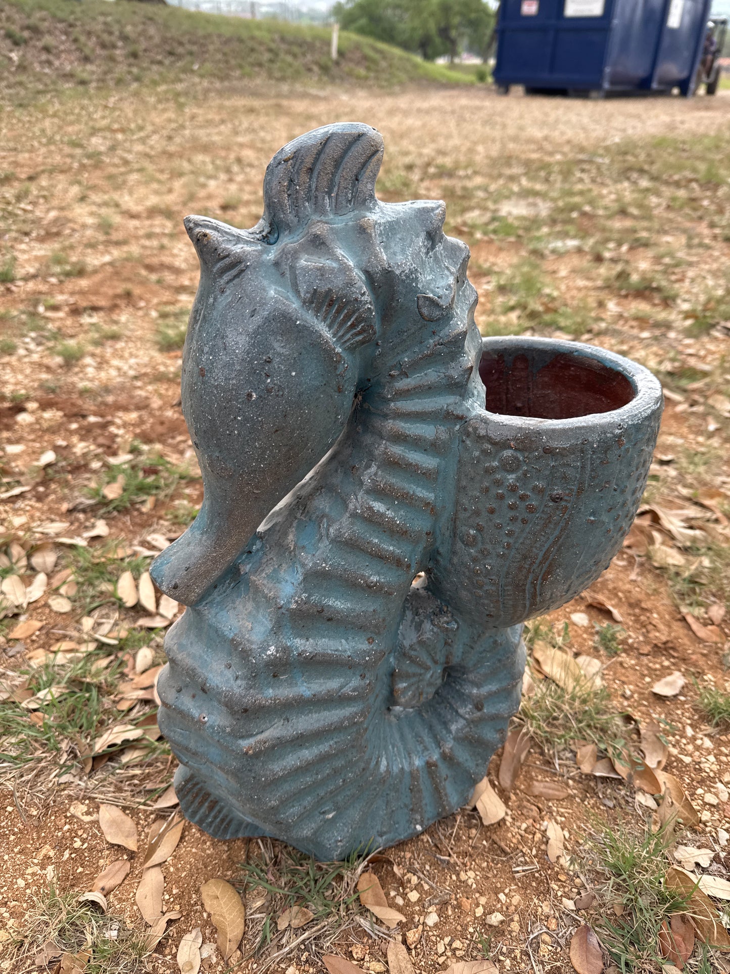 Rustic Light Blue Sea Horse Planter
