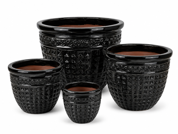 Shiny Black Large Lip Dimpled Planter