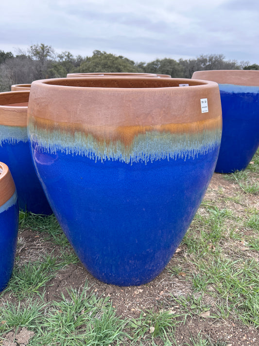 Matte Honey on Light Blue Bowed Smooth Planter 29"