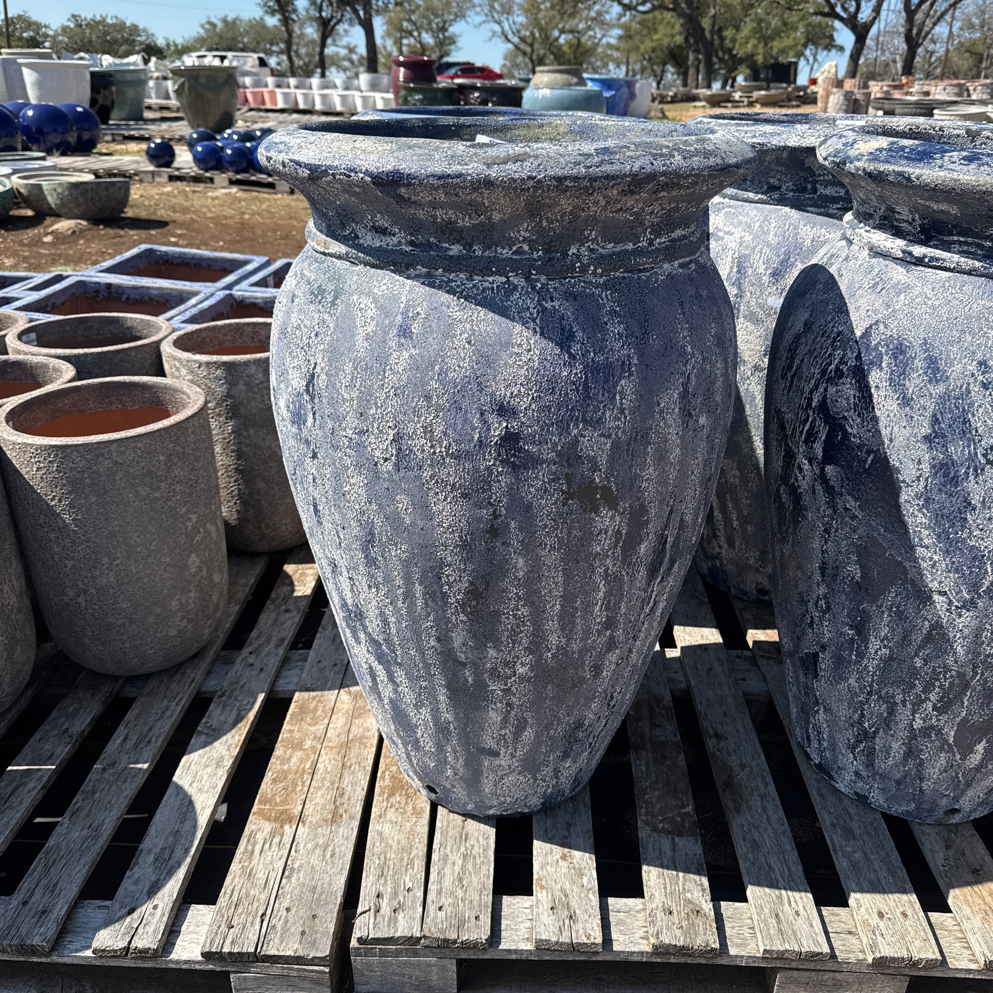 Washed White Blue Tapered Spittoon Planter